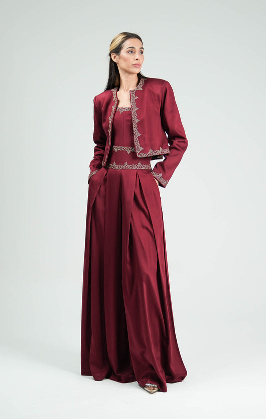 Ensemble boléro, pantalon large et bustier brodé