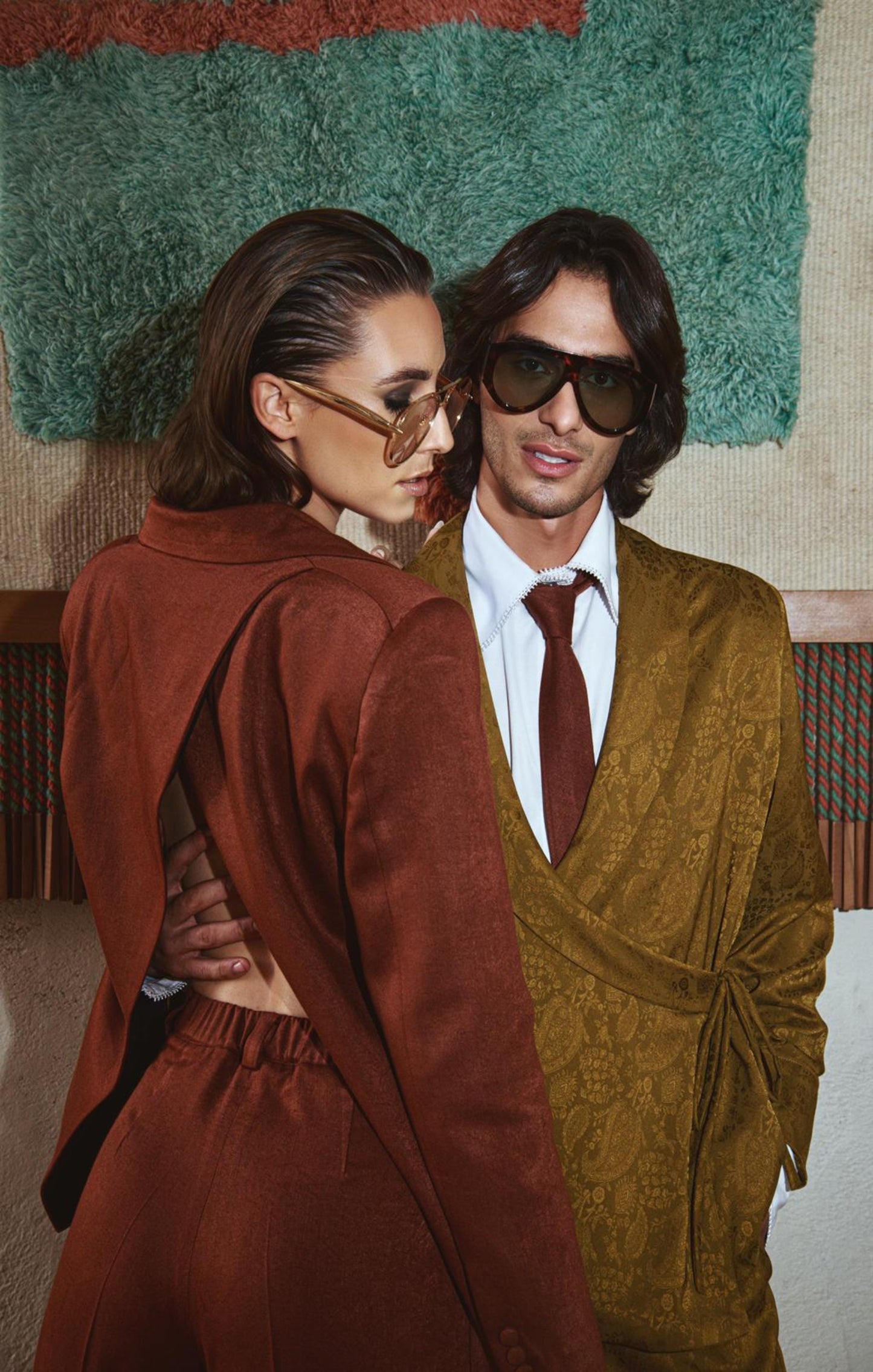 Ensemble moutarde en satin jacquard