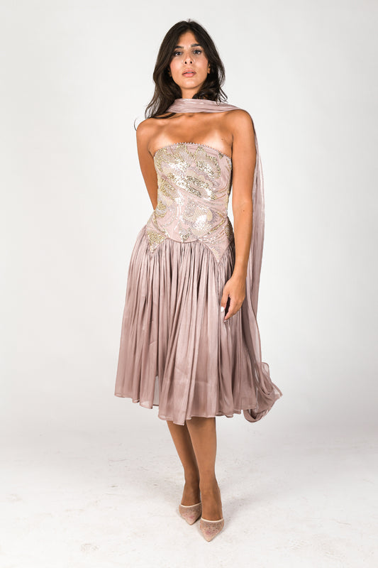 BUSTIER PERLÉ + JUPE PLISSÉ