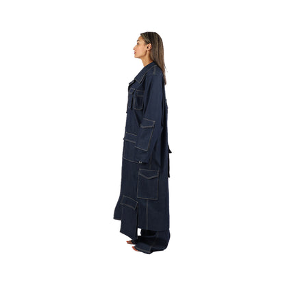 Long coat with pockets- Dark blue jean