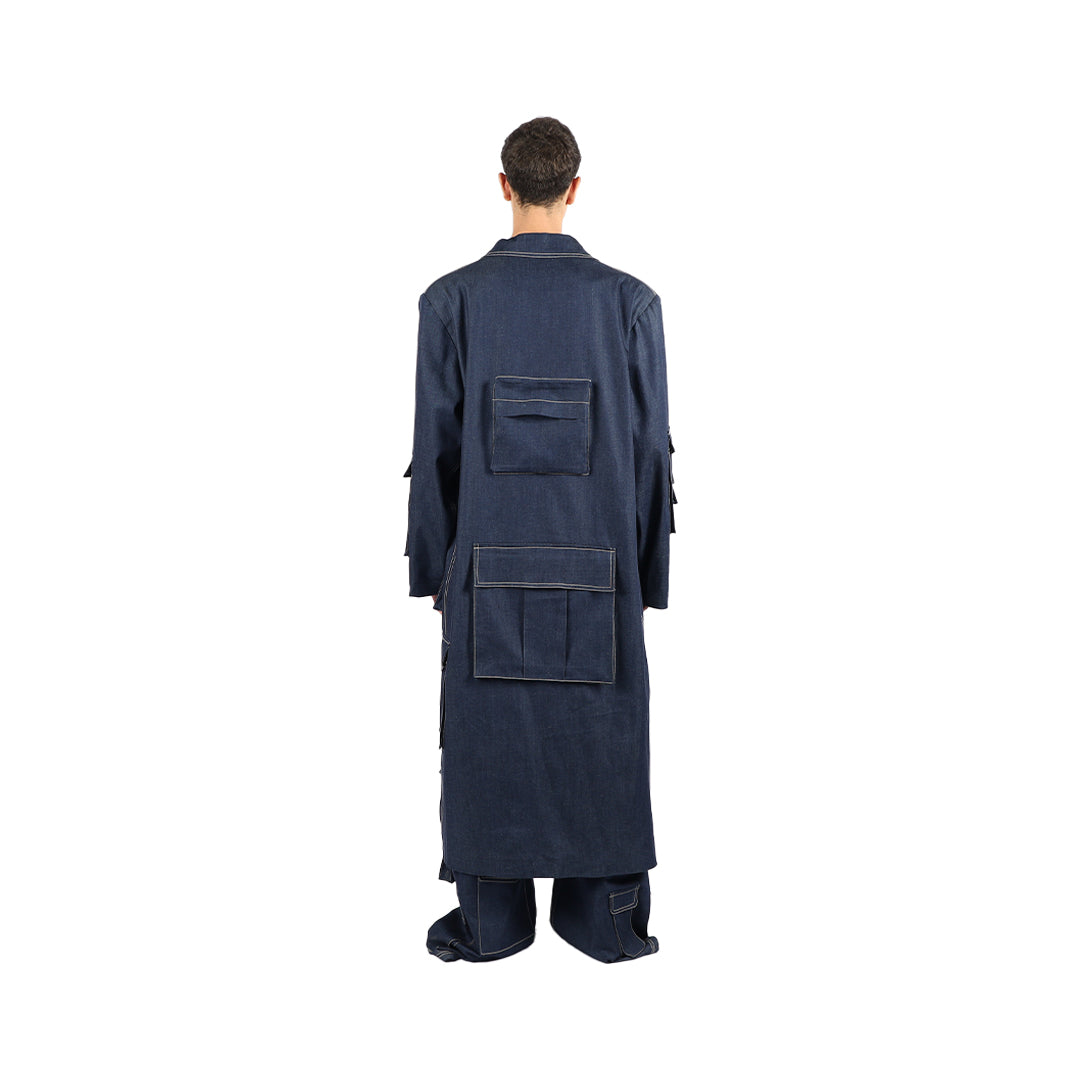 Long coat with pockets- Dark blue jean
